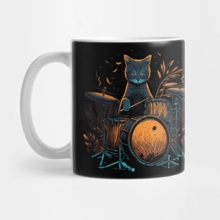 Cat Playing Drums Funny Cat Gift Retro Vintage Funny Cat Mug